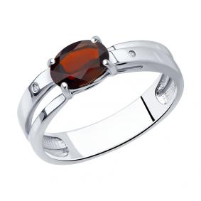 Серебряное кольцо SOKOLOV 92012110 с бриллиантом и гранатом 92012110 фото