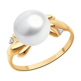 Кольцо из золочёного серебра SOKOLOV 92012150 с фианитом и жемчугом 92012150 фото