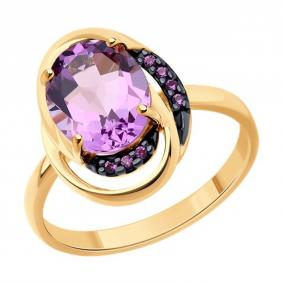 Кольцо из золочёного серебра SOKOLOV 92014226 с фианитом и аметистом 92014226 фото