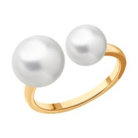 Кольцо из золочёного серебра SOKOLOV 92014254 с жемчугом 92014254 фото