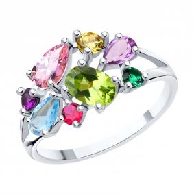 Серебряное кольцо SOKOLOV 92014278-91 с топазом, фианитом, аметистом, хризолитом и рубиновым корундом 92014278-91 фото