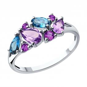 Серебряное кольцо SOKOLOV 92014288-91 с фианитом, аметистом и Лондон топазом 92014288-91 фото