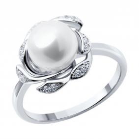 Серебряное кольцо SOKOLOV 92014381-91 с фианитом и жемчугом 92014381-91 фото