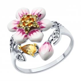 Серебряное кольцо SOKOLOV 92014426-91 с фианитом, цитрином и эмалью 92014426-91 фото