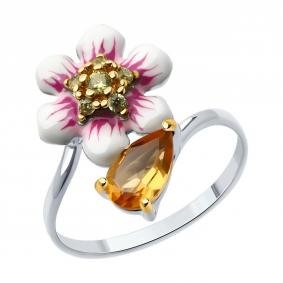 Серебряное кольцо SOKOLOV 92014428-91 с фианитом, цитрином и эмалью 92014428-91 фото