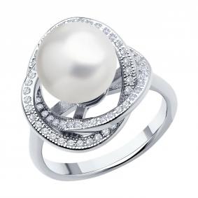 Серебряное кольцо SOKOLOV 92014480-91 с фианитом и жемчугом 92014480-91 фото