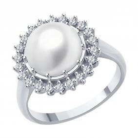 Серебряное кольцо SOKOLOV 92014481-91 с фианитом и жемчугом 92014481-91 фото