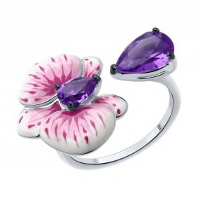Серебряное кольцо SOKOLOV с ситаллом цвета Аметист и эмалью 92014487 92014487 фото