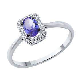 Серебряное кольцо SOKOLOV 92014551 с фианитом и танзанитом 92014551 фото