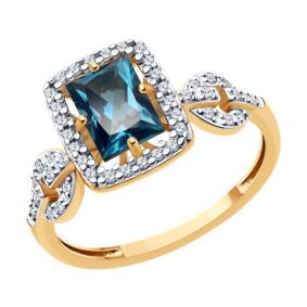 Кольцо из золочёного серебра SOKOLOV 92014558 с фианитом и Лондон топазом 92014558 фото