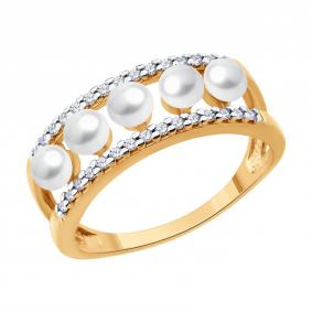 Кольцо из золочёного серебра SOKOLOV 92014595 с фианитом и жемчугом 92014595 фото