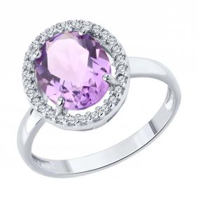 Серебряное кольцо SOKOLOV 92014611 с фианитом и аметистом 92014611 фото