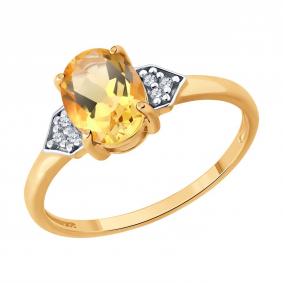 Кольцо из золочёного серебра SOKOLOV 92014617 с фианитом и цитрином 92014617 фото