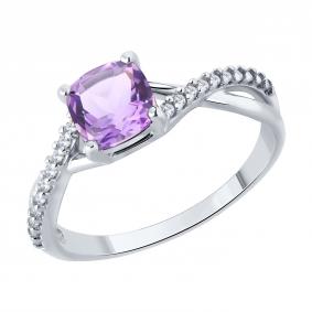 Серебряное кольцо SOKOLOV 92014618 с фианитом и аметистом 92014618 фото