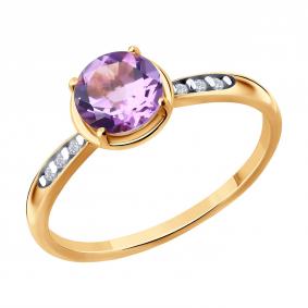 Кольцо из золочёного серебра SOKOLOV 92014620 с фианитом и аметистом 92014620 фото