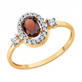 Кольцо из золочёного серебра SOKOLOV 92014628 с фианитом и гранатом 92014628 фото