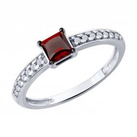 Серебряное кольцо SOKOLOV 92014635 с фианитом и гранатом 92014635 фото