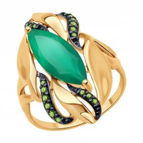 Кольцо из золочёного серебра SOKOLOV 92014691 с фианитом и агатом 92014691 фото