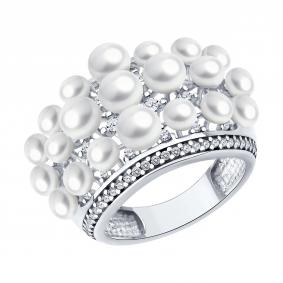 Серебряное кольцо SOKOLOV 92014707 с фианитом и жемчугом 92014707 фото