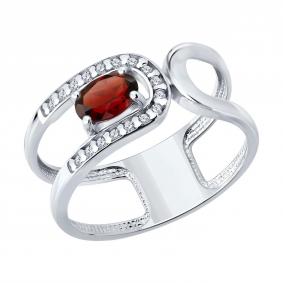 Серебряное кольцо SOKOLOV 92014834 с фианитом и гранатом 92014834 фото