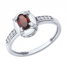 Серебряное кольцо SOKOLOV 92014856 с фианитом и гранатом 92014856 фото