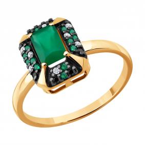 Кольцо из золочёного серебра SOKOLOV 92014866 с фианитом и агатом 92014866 фото