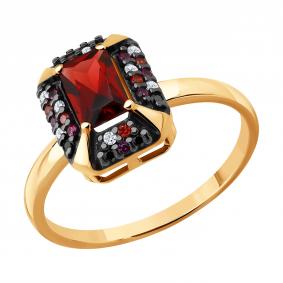 Кольцо из золочёного серебра SOKOLOV 92014867 с фианитом, гранатом и рубиновым корундом 92014867 фото