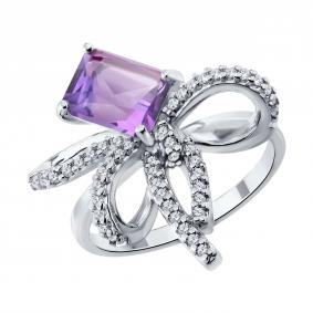Серебряное кольцо SOKOLOV 92014899 с фианитом и аметистом 92014899 фото