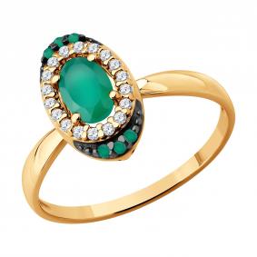 Кольцо из золочёного серебра SOKOLOV 92014901 с фианитом и агатом 92014901 фото