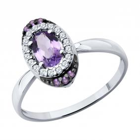 Серебряное кольцо SOKOLOV 92014902 с фианитом и аметистом 92014902 фото