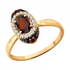 Серебряное кольцо SOKOLOV 92014905 с фианитом и гранатом 92014905 фото