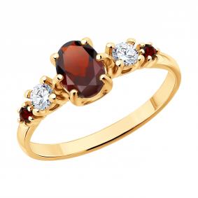 Кольцо из золочёного серебра SOKOLOV 92014910 с фианитом и гранатом 92014910 фото