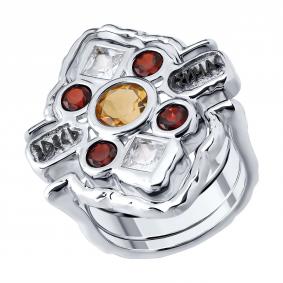 Серебряное кольцо SOKOLOV 92014916 с фианитом, цитрином и гранатом 92014916 фото