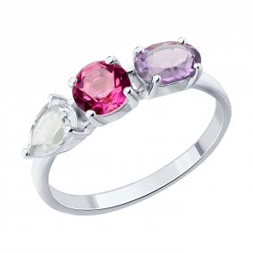 Серебряное кольцо SOKOLOV 92014920 с топазом, аметистом и горным хрусталём 92014920 фото