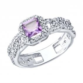 Серебряное кольцо SOKOLOV 92014928 с фианитом и аметистом 92014928 фото