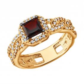 Кольцо из золочёного серебра SOKOLOV 92014929 с фианитом и гранатом 92014929 фото