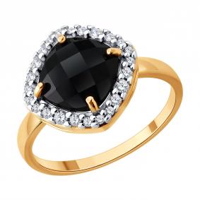 Кольцо из золочёного серебра SOKOLOV 92014940 с фианитом и агатом 92014940 фото