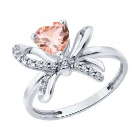 Серебряное кольцо SOKOLOV с ситаллом цвета Морганит и фианитом 92014945 92014945 фото
