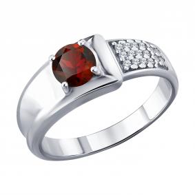 Серебряное кольцо SOKOLOV 92014948 с фианитом и гранатом 92014948 фото