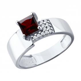 Серебряное кольцо SOKOLOV 92014958 с фианитом и гранатом 92014958 фото