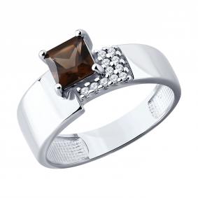 Серебряное кольцо SOKOLOV 92014959 с фианитом и раухтопазом 92014959 фото