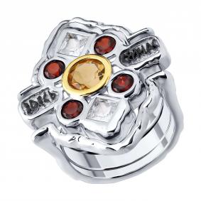 Серебряное кольцо SOKOLOV 92014969 с фианитом, цитрином и гранатом 92014969 фото