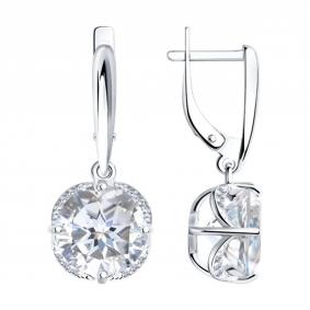 Серебряные серьги SOKOLOV 92020368-91 с фианитом и горным хрусталём 92020368-91 фото