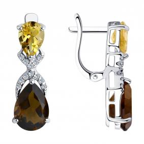 Серебряные серьги SOKOLOV 92021410-91 с фианитом, цитрином и раухтопазом 92021410-91 фото