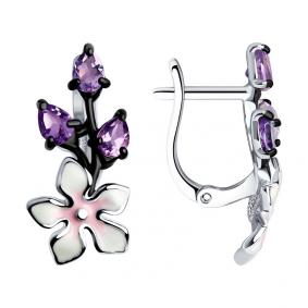Серебряные серьги SOKOLOV 92021421 с аметистом и эмалью 92021421 фото