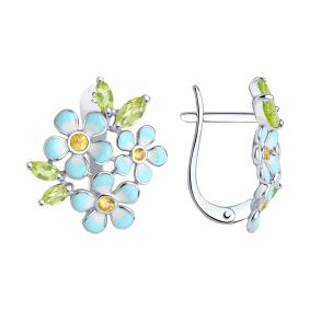 Серебряные серьги SOKOLOV 92021484 с фианитом, хризолитом и эмалью 92021484 фото