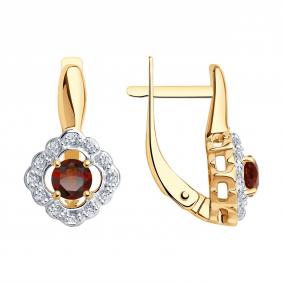 Серьги из золочёного серебра SOKOLOV 92021544-91 с фианитом и гранатом 92021544-91 фото