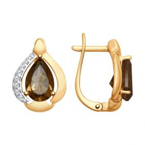 Серьги из золочёного серебра SOKOLOV 92021635 с фианитом и раухтопазом 92021635 фото