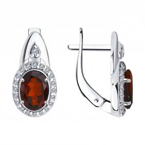 Серебряные серьги SOKOLOV 92021685-91 с фианитом и гранатом 92021685-91 фото