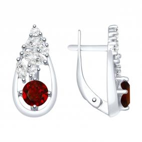 Серебряные серьги SOKOLOV 92021850 с фианитом и гранатом 92021850 фото